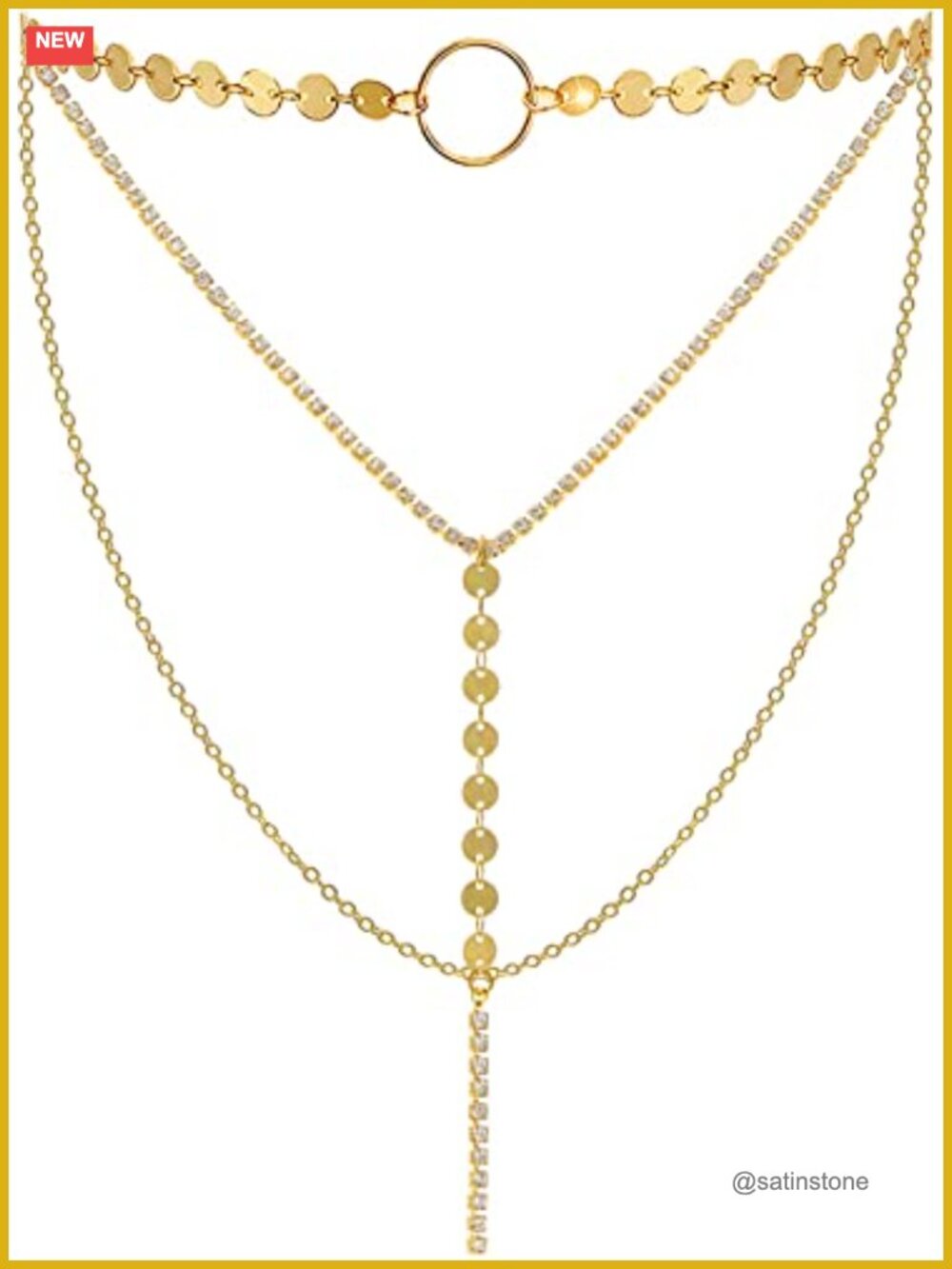Layered Sequins Choker Necklace Alloy Long Pendant Women Evening Party